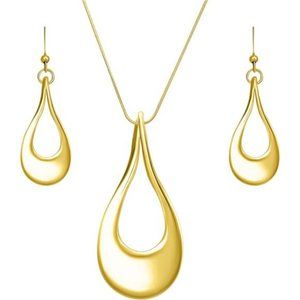 Women's Gold Teardrop Necklace with 18" Inch Snake Chain and Earring Set